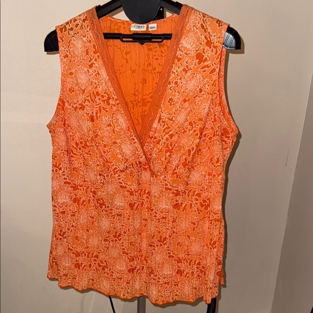 Cato Pink and Orange Sleeveless Graphic Fitted Blouse